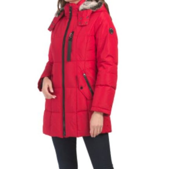 Nautica Jackets & Blazers - NWT Nautica Women Faux Fur Trim Hooded Puffer Winter Coat Jacket Red Small